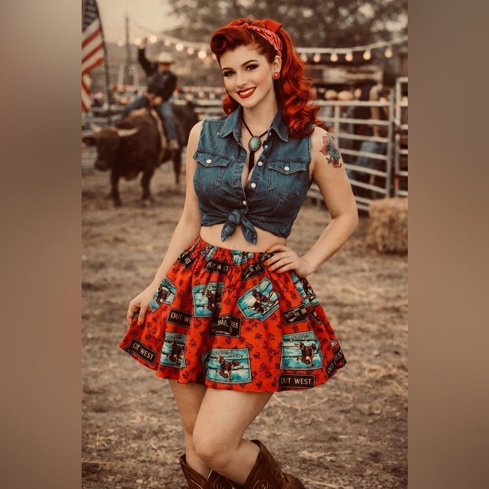 RED ROCK REFLECTIONS Vintage Western Rockabilly Twirl Skirt Cowboy Desert Skirt